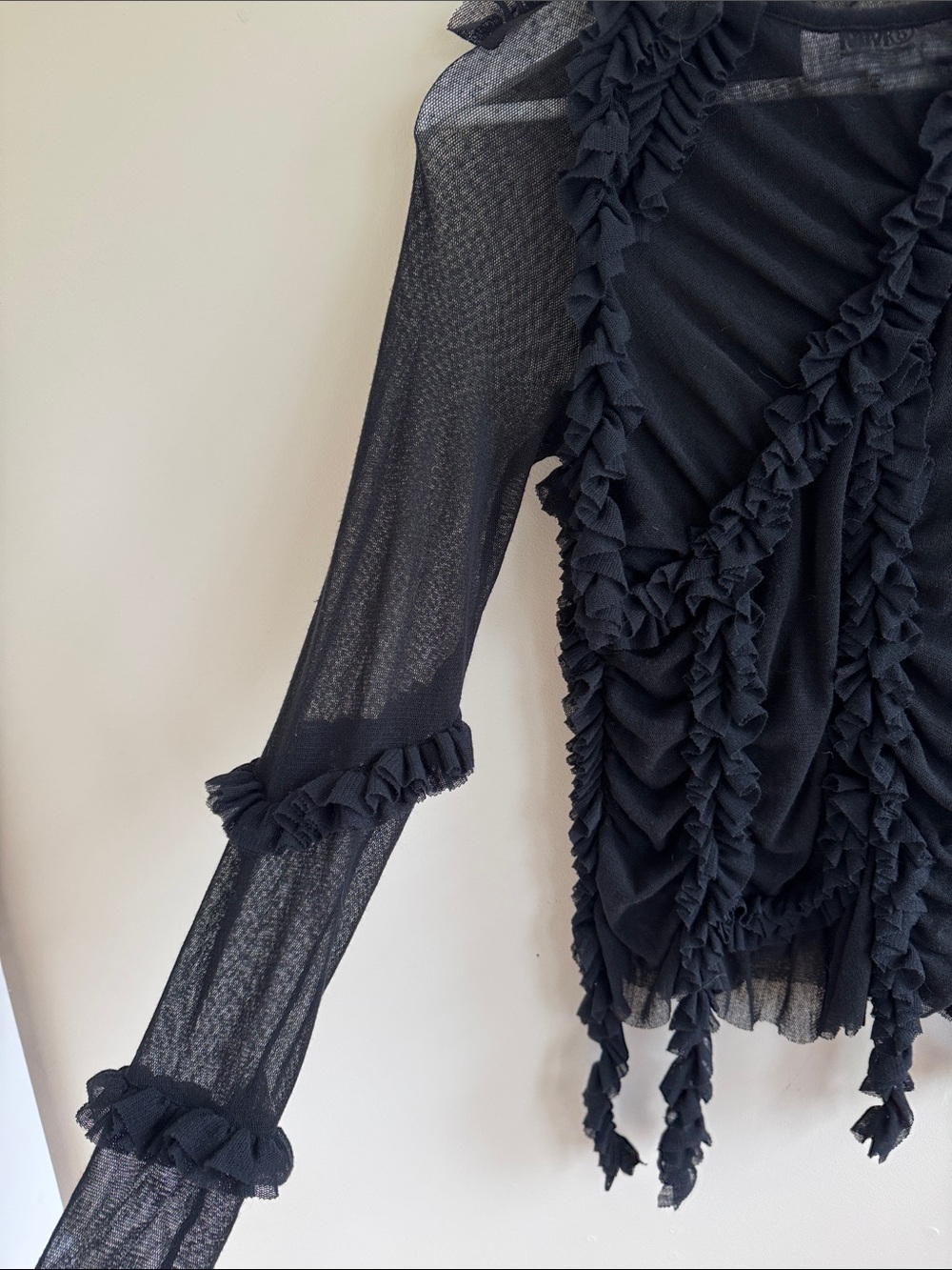 Mm6 maison Margiela Black Ruffle Sheer Long Sleeve Top - Picture 4 of 6